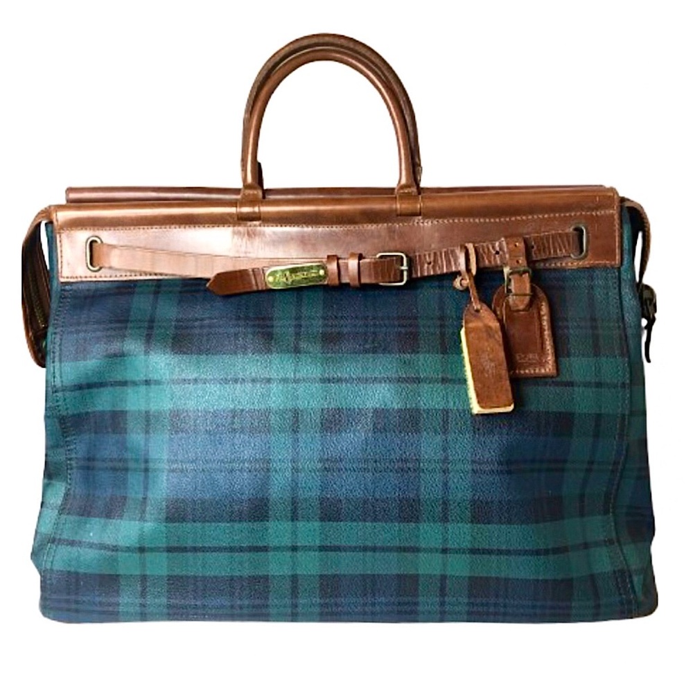 RALPH LAUREN Black Watch Plaid Blue Green Doctors Boston Weekend Overnight Bag